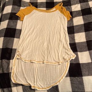 Gold Block Asymmetrical Tunic Tee with Open Shoulders